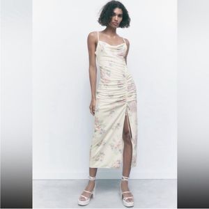 New Zara Drapped Floral Midi Dress